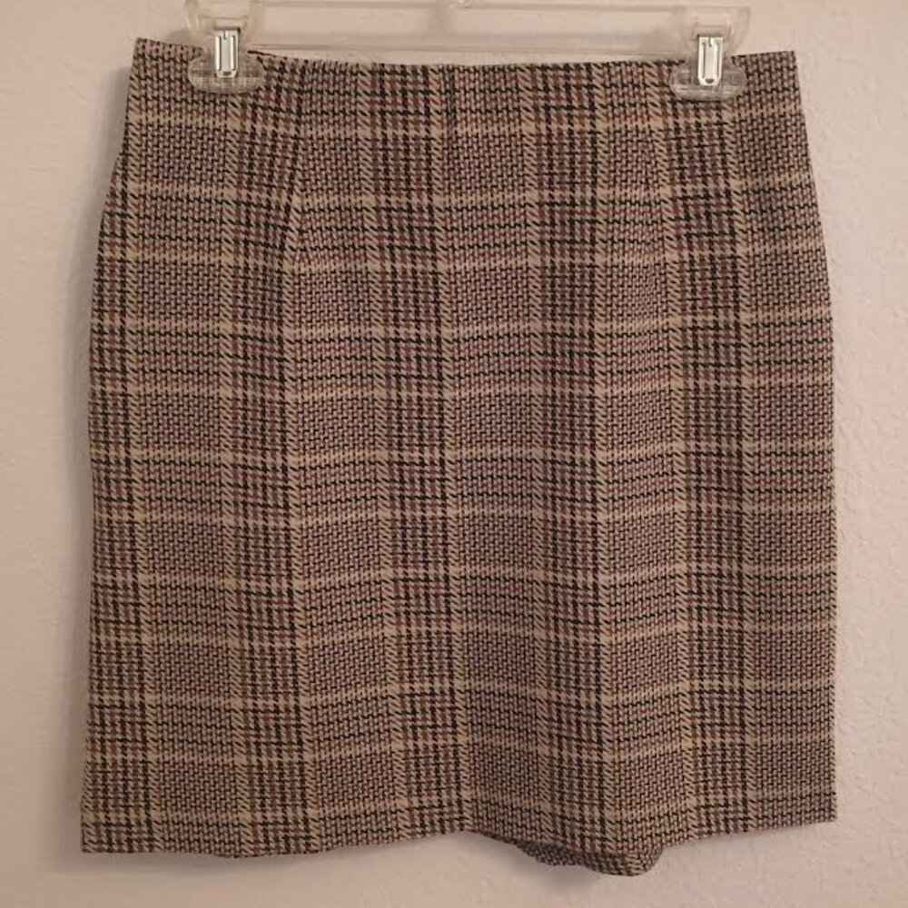 CABI WOMEN'S SKIRT SHORT BROWN PLAID SIDE POCKETS PASTIME # 3584 SIZE SMALL - Picture 2 of 5